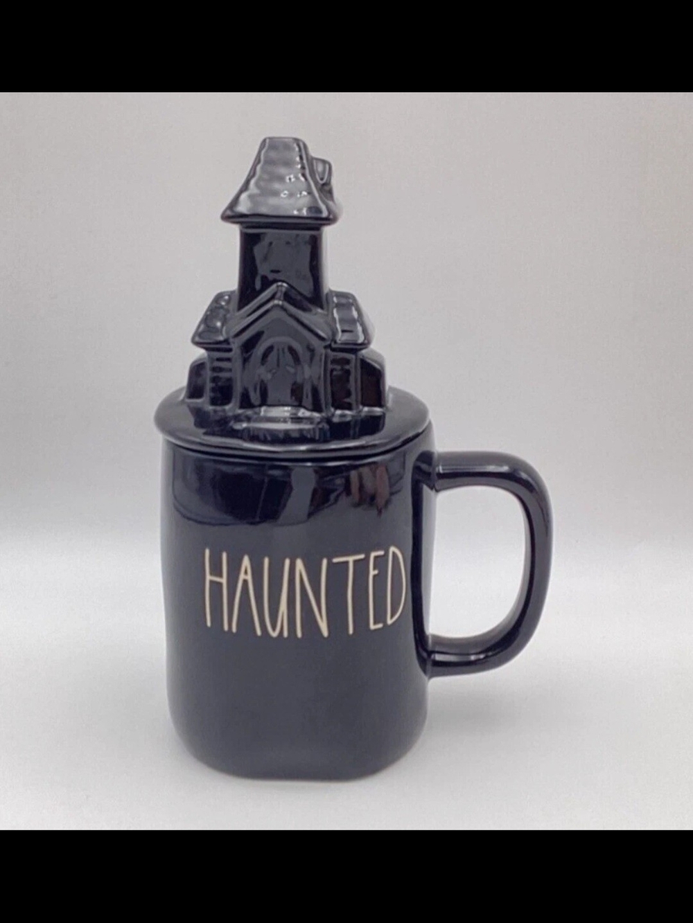 Rae Dunn Black 'HAUNTED' Mug with House Lid